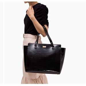 Kate Spade Elegant Black Crocodile-Embossed Tote Bag